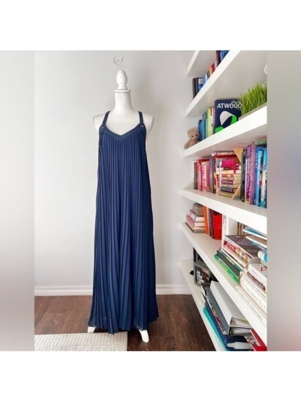 Michael Kors navy pleated maxi dress size small